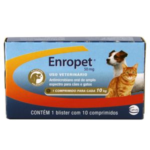 Enropet 50mg 10 comprimidos Ceva Enrofloxacina Cães e gatos