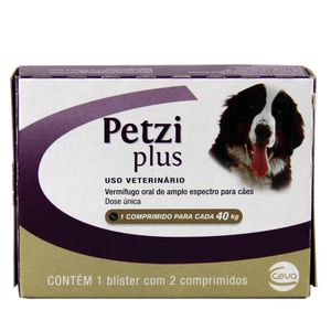 Petzi Plus 3,2g Vermífugo Cães 40kg 2 comp Ceva