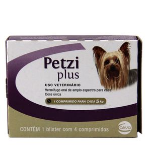 Petzi Plus 400mg Vermífugo Cães 5kg 4 comprimidos Ceva