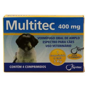 Multitec 400mg Vermífugo Cães 5kg 4 comprimidos Syntec
