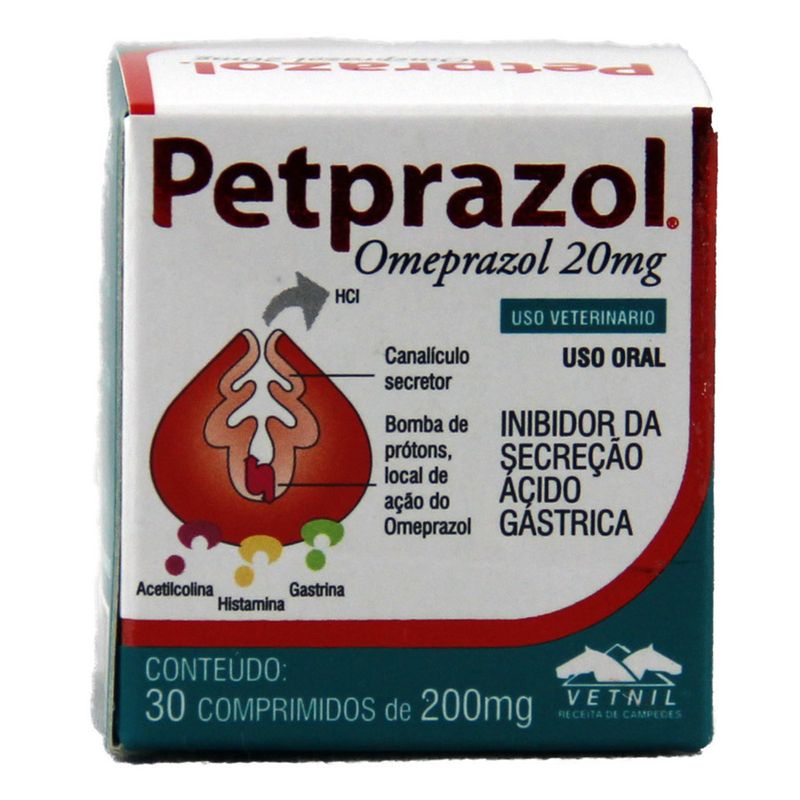 Petprazol 20mg 30 comprimidos Vetnil Omeprazol Cães e Gatos