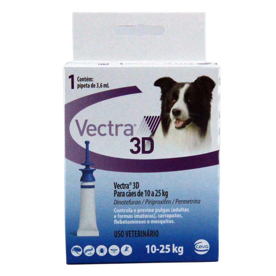 Vectra 3D Cães 10 a 25kg Antipulgas e Carrapatos Ceva | Farmácia de