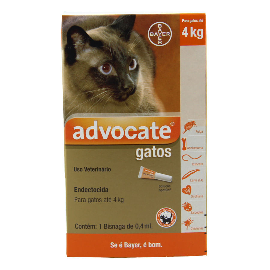 Advocate Gatos até 4kg 0,4ml Bayer Antipulgas | Farmácia de Bicho