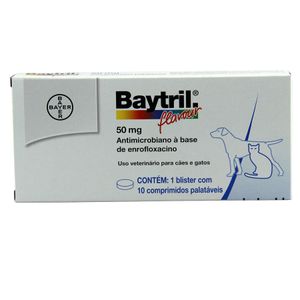 Baytril Flavour 50mg 10 comprimidos Bayer Antibiótico Cães e Gatos