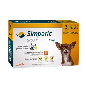 Simparic 5mg Zoetis 3 comprimidos Antipulgas Cães 1,3 a 2,5kg
