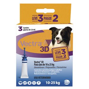 Vectra 3D Cães 10 a 25kg 3 pipetas Anti-pulgas Ceva