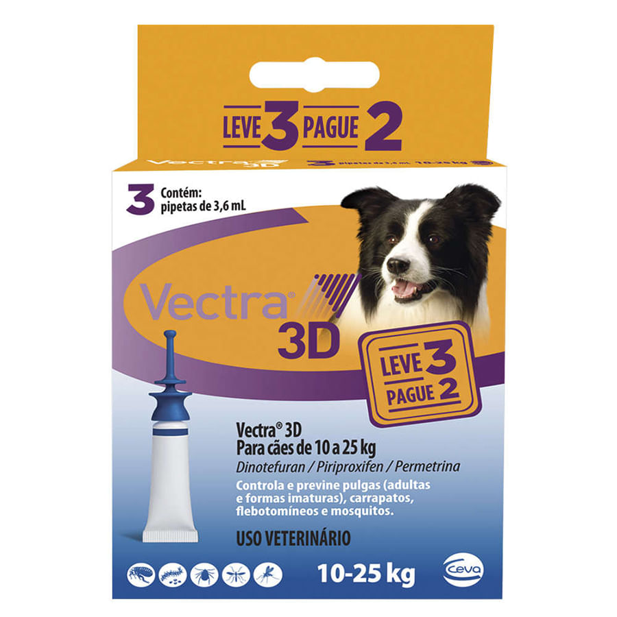 Vectra 3D Cães 10 a 25kg 3 pipetas Anti-pulgas Ceva | Farmácia de