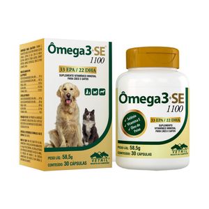 Omega 3+SE 1100 30 cápsulas Vetnil Suplemento Cães e Gatos