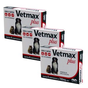 Vermífugo Vetmax Cães e Gatos 4 comp Kit 3cx Vetnil
