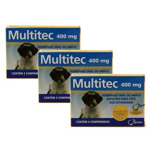 Vermífugo Multitec 400mg Cães 5kg 4 comprimidos KIT 3 cx Syntec