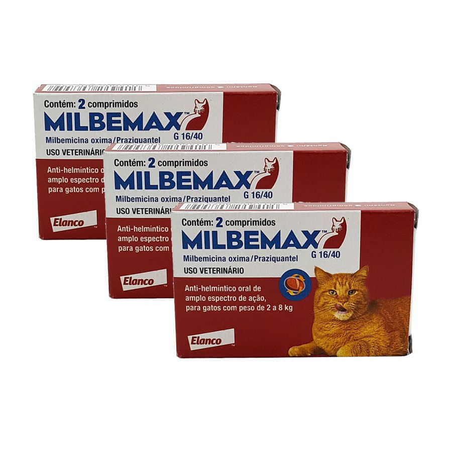 Milbemax Vermífugo Gatos até 2 a 8kg Novartis 2 comprimidos KIT 3 cx