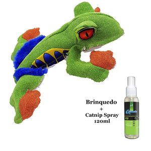 Brinquedo Sapo em Lona + Spray Catnip Erva do Gato 120ml