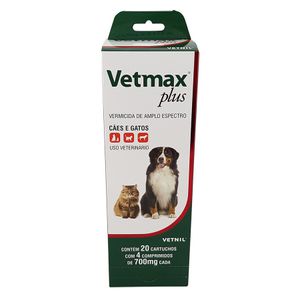 Vetmax Plus Vermífugo Vetnil Cães e Gatos Display 20 Cx de 4 comprimidos