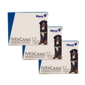 Ivercanis 12mg 4 comprimidos Ivermectina Cães KIT 3 cx World