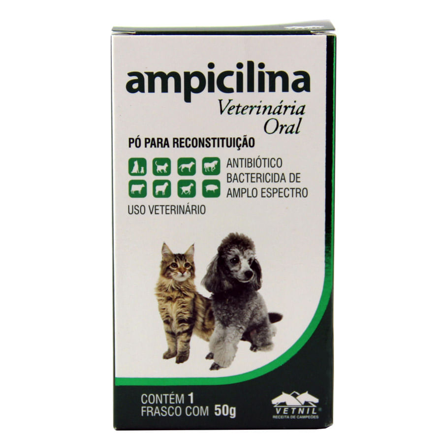 Ampicilina Veterinária 50g Vetnil Antibiótico oral Cães e Gatos