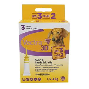 Combo Vectra 3D Cães 1,5 a 4kg 3 pipetas Ceva AntiPulgas e Carrapatos