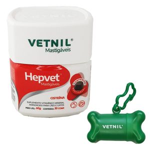 Hepvet 30 comprimidos Mastigáveis Vetnil  + Brinde cata-caca